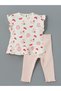Ecru Crew Neck Floral Baby Girl Blouse and Leggings 2-Piece Set
