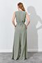 Women's Khaki Sleeveless Belted Double Leg Jumpsuit - 7