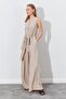 Women's Dark Beige Sleeveless Belted Double Leg Jumpsuit - 2