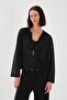 Women's Cardigan with Drawstring Collar and Zipper