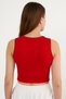 Red Ottoman/Twill Bow Crop Tank Top - 2