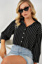 Women's Striped Oversize Short Shirt 20326 - Black - 4