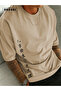 Latest Breath Printed Cotton Fabric Unisex Beige T-Shirt-Black Shorts Set - 3