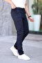 Men's Slim Fit Flexible Lycra Dobby Quality Linen Lace-Up Stylish Navy Blue Trousers - 4