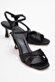 Melin Black Satin Cross Strap Women's Heeled Shoes