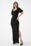 Women's Black Crepe Fabric Puff Sleeve Heart Collar Slit Detailed Maxi Dress 582853 - 6