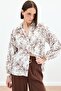 Floral Embroidered Viscose Shirt - Brown - 4