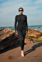Women's Pool/Sea/Beach Long Front Zipper Detailed Checkered Swimsuit Jumpsuit - 3