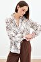 Floral Embroidered Viscose Shirt - Brown - 3