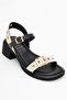 RABEL Black-Beige Genuine Leather Buckled Women's Block Heel Sandals - 3