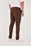 Men's Italian Cut Boyfriend Brown Fabric Trousers with Buckle Belt - 7