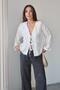 Lace Closure Tassel Patterned Shirt White 9360 - 3