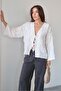 Lace Closure Tassel Patterned Shirt White 9360 - 5