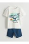 White Dinosaur Printed Boys' T-Shirt and Shorts 2-Piece Set - 2
