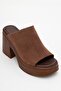 Nola Brown Suede Genuine Leather Women's Platform Heeled Slippers - 3