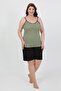 Women's Plus Size Rope Strap Combed Cotton Shorts Suit Green 202508