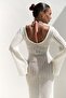 Men's V-Neck White Knitwear Long Dress - 7