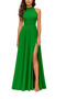 Light Green Women's Shoulder Open Slit Crepe Fabric Maxi Length Dress