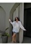 Women's Pink Modal Fabric Striped Oversize Transparent Shirt 29236 - 5