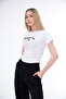Women's Embroidered Crop Tracksuit Set with Printed Front Slit and Pockets 24063 Black - 6