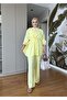 Top Buttoned Belted Cotton Suit – Summer Double Suit Yellow - 5