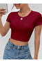 Burgundy Waist Tie Short Sleeve Crop Blouse - 6