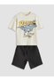 Lcw Kids Beige Dinosaur Printed Boys T-Shirt and Shorts Pack of 2
