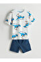 Ecru Dinosaur Printed Boys' T-Shirt and Shorts 2-Piece