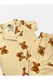 Girls' Milan Fabric Stretchy Beige Teddy Bear Patterned Shirt Collar Buttoned Short Sleeve Pajama Set - 3