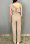 Women's Beige Color One Shoulder Blouse - Pants Set - 4