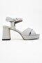 Lisbon Silver Glitter Cross Strap Women's Platform Heeled Shoes - 6