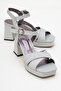 Lisbon Silver Glitter Cross Strap Women's Platform Heeled Shoes