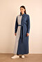 Navy Blue Striped Garnished Cotton Shirt Dress - 3
