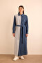 Navy Blue Striped Garnished Cotton Shirt Dress