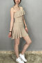 Women's Beige Color One Shoulder Blouse - Flounce Skirt Set - 2