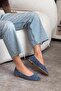 Effie Bow Khaki Leather Suede Women's Ballet Blue - 4