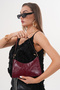 Shiny Burgundy Wrinkled Patent Leather Patterned Baguette Baguette Hand and Shoulder Bag Gc009016R