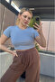 Blue Half Sleeve Slim Basic Crop