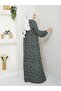 Patterned Front Gathered Viscose Dress - Khaki / E0131 - 3