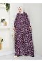Patterned Front Gathered Viscose Dress - Purple / E0131 - 3