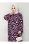 Patterned Front Gathered Viscose Dress - Purple / E0131 - 5