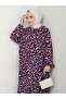 Patterned Front Gathered Viscose Dress - Purple / E0131 - 6