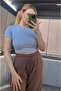 Blue Half Sleeve Slim Basic Crop - 4