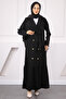 Black Front Buttoned Waist Belted Dress - 2