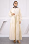 Cream Waist Belted Embossed Ruffle Dress - 2