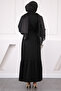 Black Front Buttoned Waist Belted Dress - 3