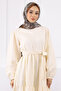 Cream Waist Belted Embossed Ruffle Dress - 4