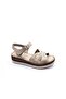 Genuine Leather Soft Sole Beige Color Velcro Strap Women's Sandals