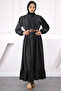 Anthracite Sleeve Elastic Skirt Layered Belted Dress - 2