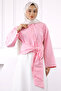 Pink Tie Waist Crop Shirt - 2